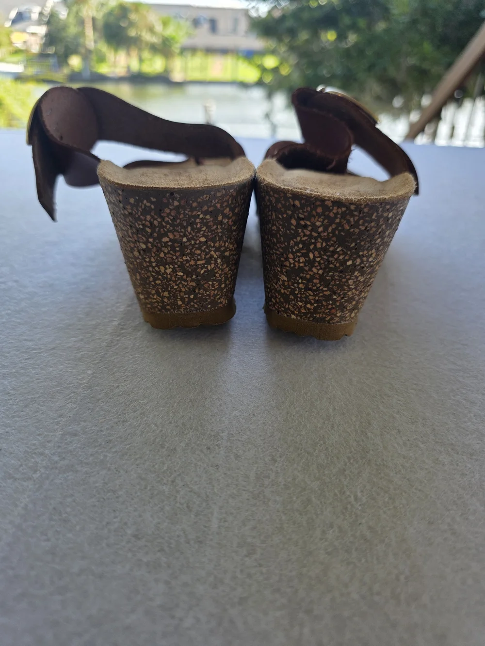 Yokono Cottagecore Brown Leather Buckle Wedge Sandals